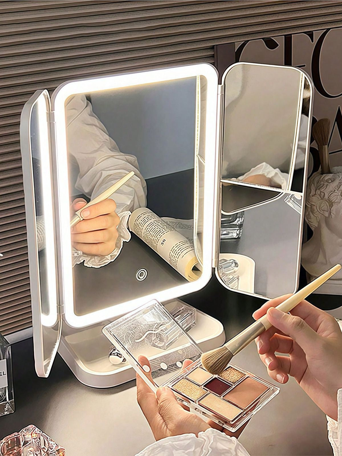 Miroir sur Pied avec Éclairage LED et Triple Vue